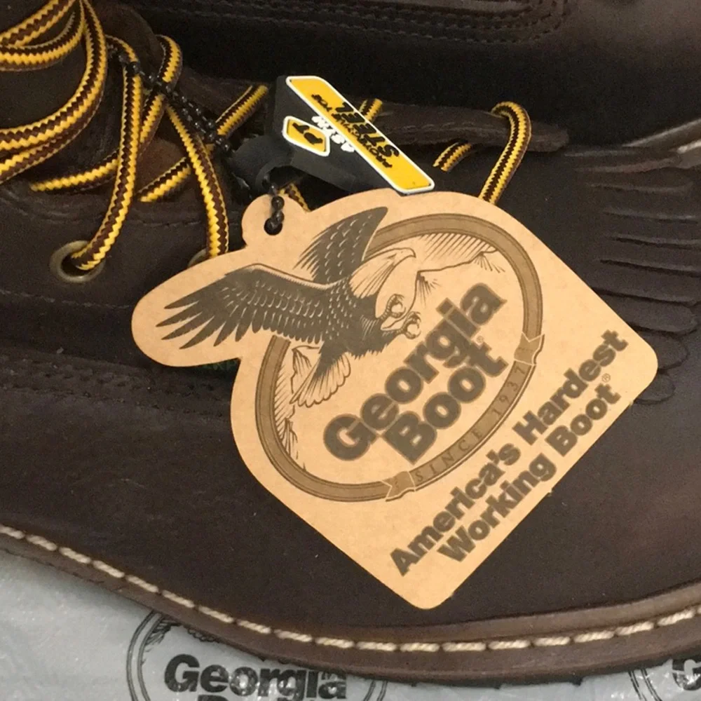 Georgia Boot Brown Work Boots with Yellow Laces